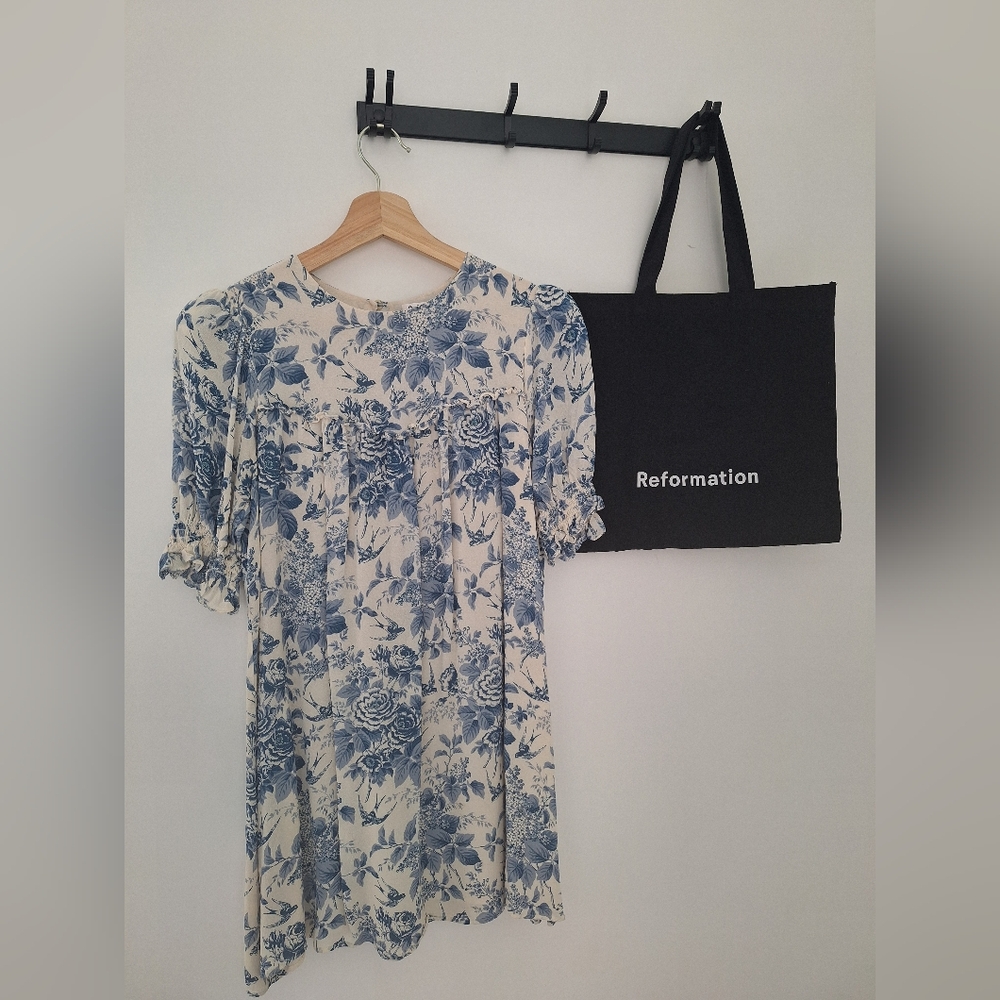Reformation Blue and Cream Floral Mini Dress